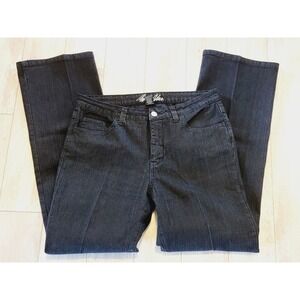 Bill Blass 14 Women's Black Denim Dark Wash Bootcut‎ Jeans Eyelet Pockets NWOT